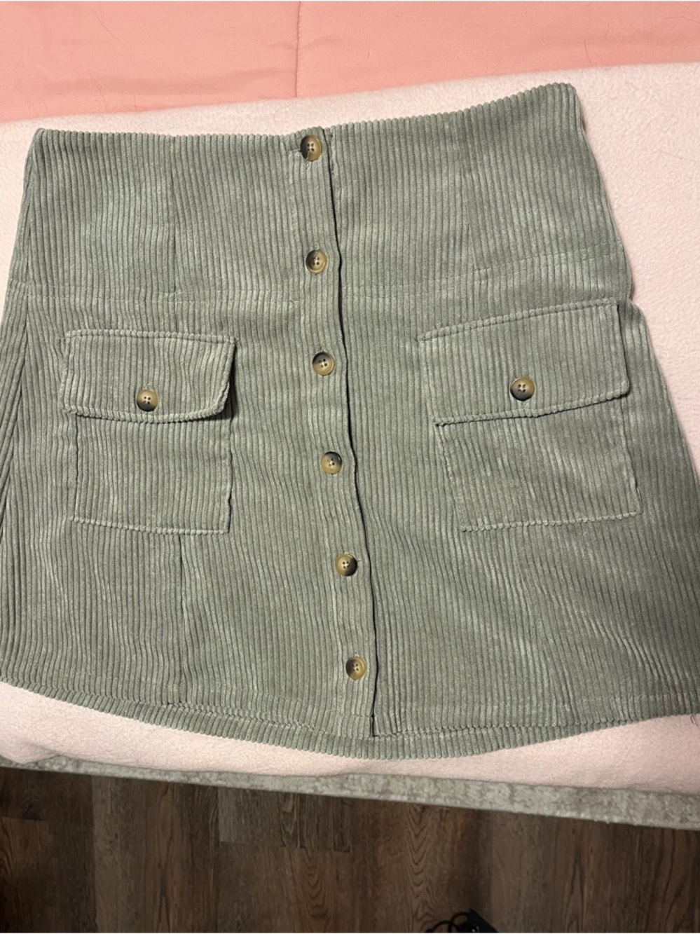 Altar'd State Sage Green Corduroy Button-Front Mini Skirt